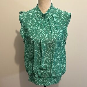 Carolina Belle Montreal Kelly Green Mini Floral Allover Print Blouse Mock Neck